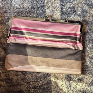 Banana Republic Pink and Brown Striped Clutch